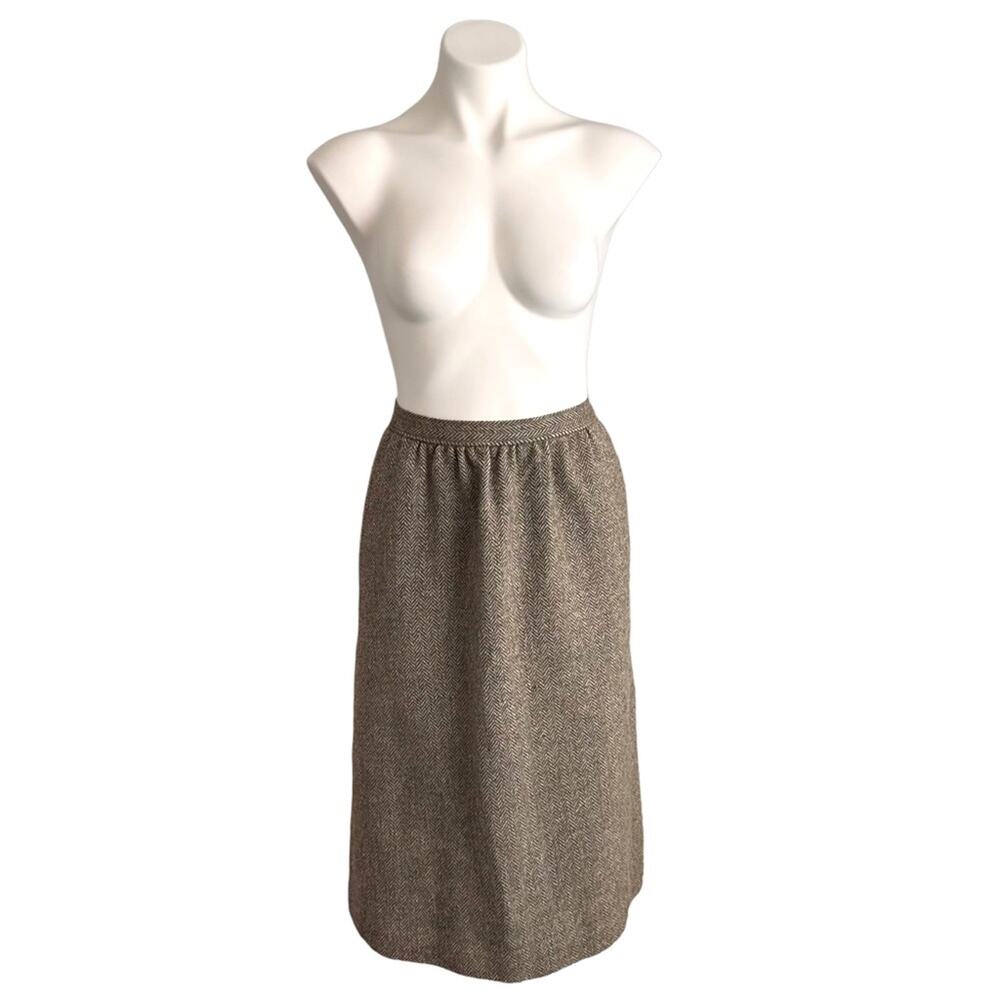 Evan Picone Skirt Vintage Pure Virgin Wool Authentic Herringbone 60s Size XS